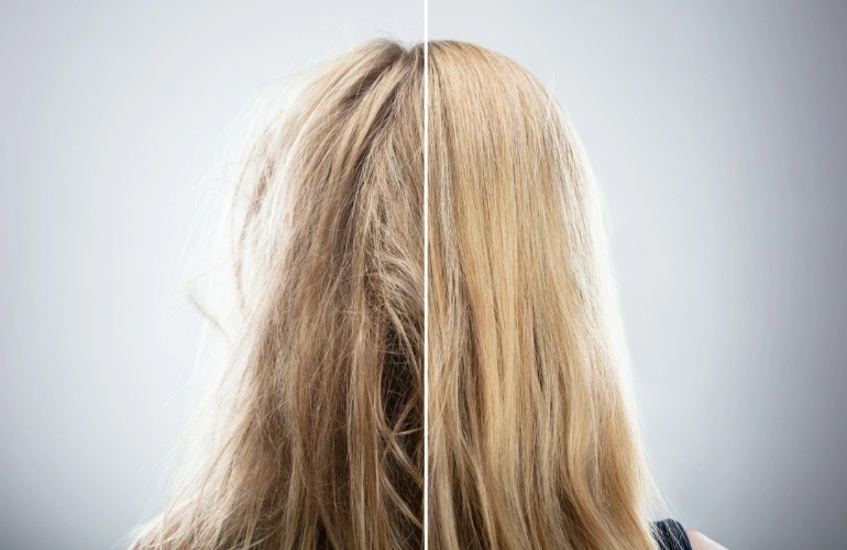 efekt przed i po prostowaniu włosów